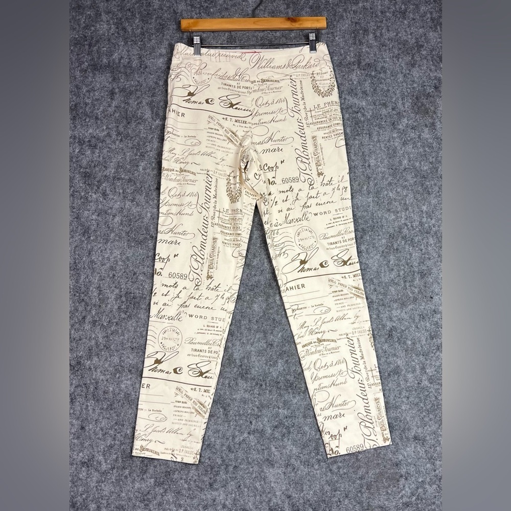 Krazy Larry Beige & BrownCursive Skinny Pants Pull-OnStretch Size 6